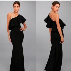 Lulus So Amazed Black One Shoulder Maxi Dress Size Large Glam Wedding Chic